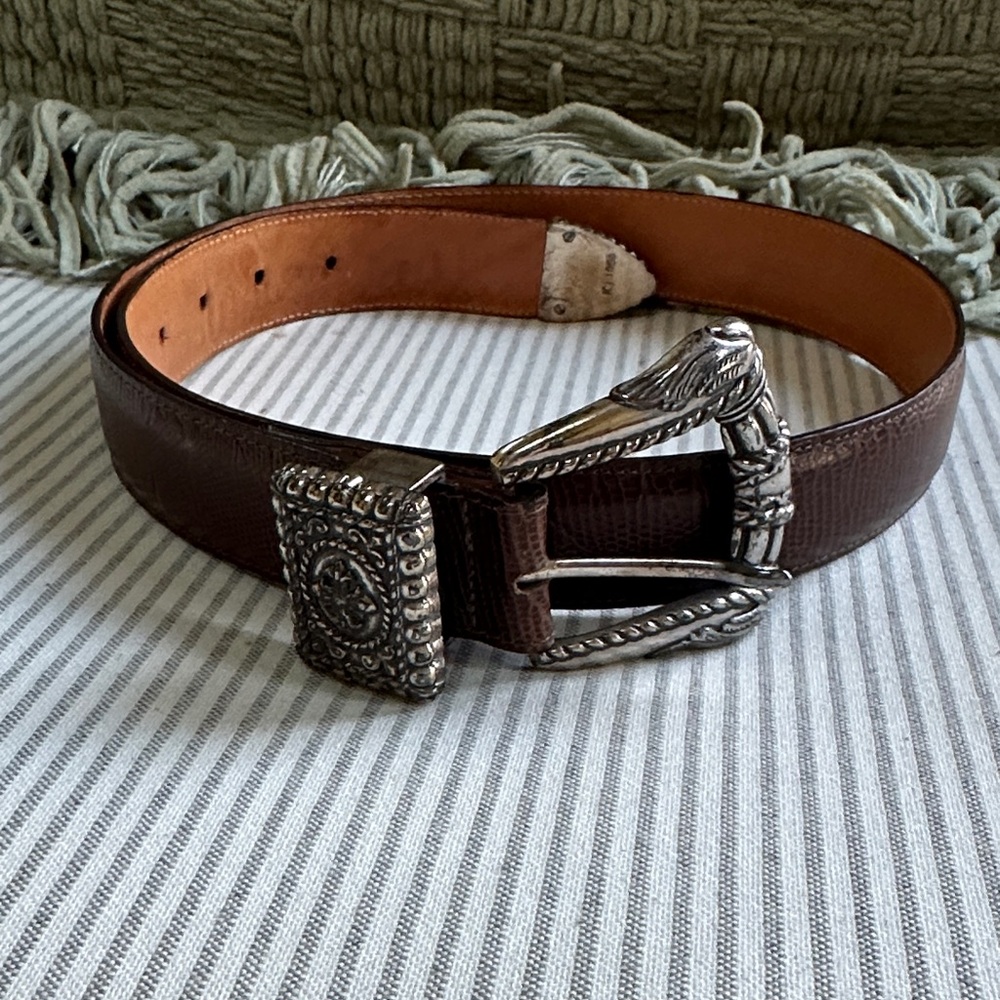 Brighton Dark Brown Leather Belt with Ornate Silver Buckle